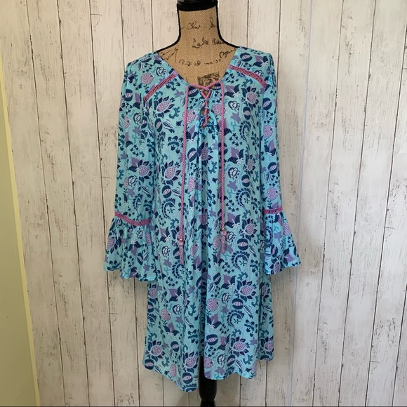 NWT Nanette Lepore Lace-up TatumTunic Coverup with Bell Sleeves Large - Picture 2 of 8